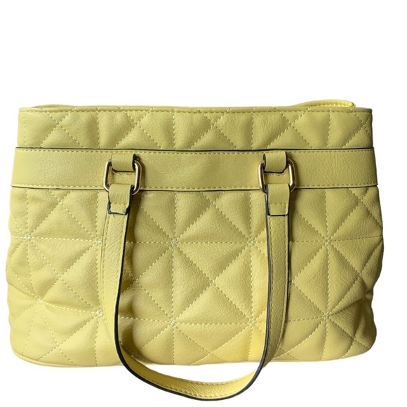 Catherine Malandrino Diamond Quilted Yellow Tote Ladies Handbag Vegan Leather - Picture 6 of 14